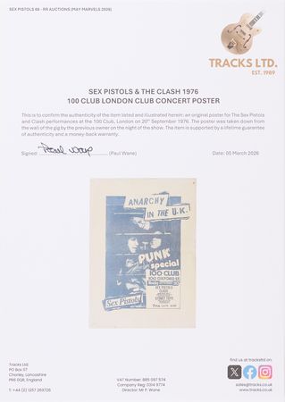 Lot #7389 The Sex Pistols and The Clash Rare Original 1976 Concert Poster (100 Club, London) - 11.75˝ x 16.75˝ - Image 2