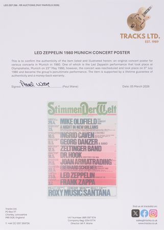Lot #7223 Led Zeppelin 1980 Olympiahalle Concert Poster (23.5˝ x 33˝) - The Band's Penultimate Performance - Image 2
