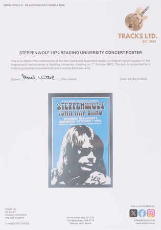 Lot #7279 Steppenwolf 1972 Reading University Concert Poster (20.5˝ x 30˝) - Image 2