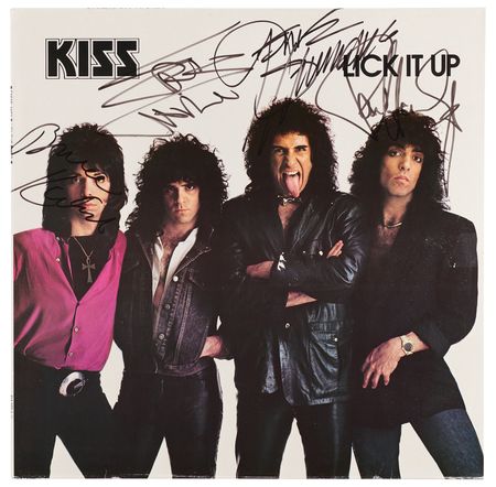 Lot #7358 KISS Signed Album - Lick It Up - Image 1