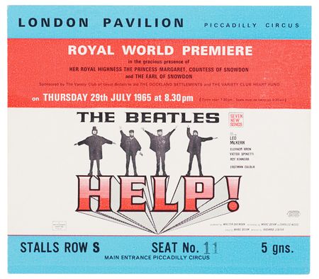 Lot #7038 Beatles Help! 1965 'Royal World Premiere' Movie Ticket Stub - Image 1