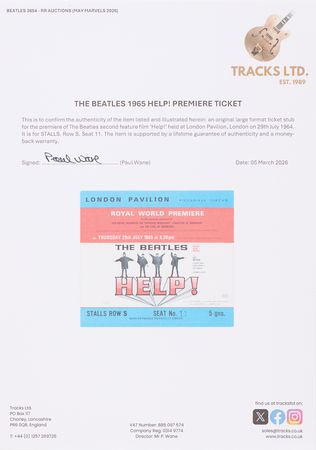 Lot #7038 Beatles Help! 1965 'Royal World Premiere' Movie Ticket Stub - Image 2