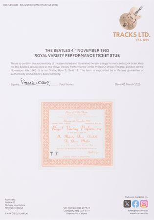 Lot #7036 Beatles 1963 Royal Variety Performance Concert Ticket Stub - Image 2