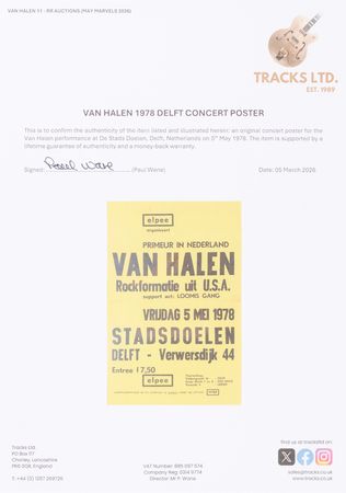 Lot #7444 Van Halen 1978 Netherlands Concert Poster (15.75˝ x 23.5˝) - Image 2