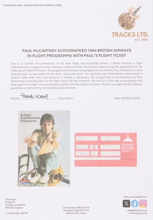Lot #7026 Paul McCartney Signed 1984 British Airways Program - Days Before His Marijuana Arrest in Barbados - Image 3
