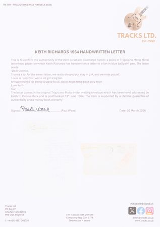 Lot #7113 Keith Richards Early Autograph Letter Signed - Dated to the Rolling Stones' First American Tour - Image 3