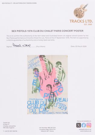 Lot #7388 Sex Pistols Rare 1976 Club Du Chalet Concert Poster (Paris, September 3, 1976) - The Band's International Debut - Image 2