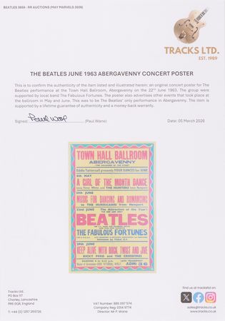 Lot #7010 Beatles Original 1963 Abergavenny Town Hall Concert Poster (20˝ x 30˝) - Image 2