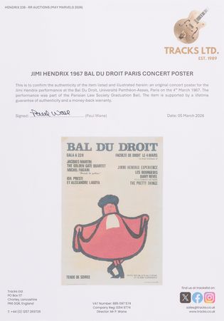 Lot #7103 Jimi Hendrix Experience 1967 'Bal Du Droit' Concert Poster (Paris) - 16˝ x 23.5˝ - Image 2