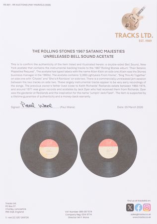 Lot #7114 The Rolling Stones Early Acetate for 'Their Satanic Majesties Request,' with Unreleased Song Versions (Bell Sound Studios) - Image 3