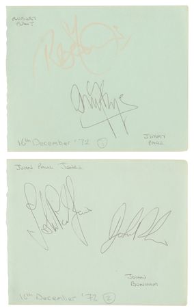 Lot #7221 Led Zeppelin Signatures - Obtained at