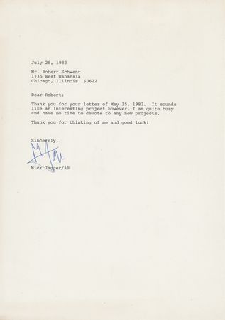 Lot #7125 Mick Jagger Typed Letter Signed