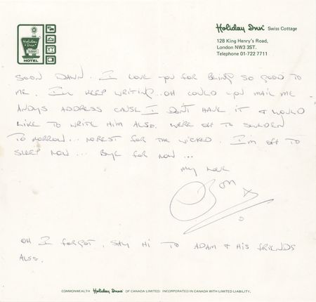 Lot #7310 AC/DC: Bon Scott Autograph Archive of (7) Letters and Cards, with Commentary on Touring, Drinking, and Aerosmith - Image 4