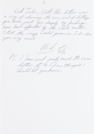 Lot #7313 Mick Fleetwood Autograph Letter Signed to John McVie, Discussing Sobriety, His Creative Role, and the Inclusion of ‘These Strange Times’ on Time - Image 4