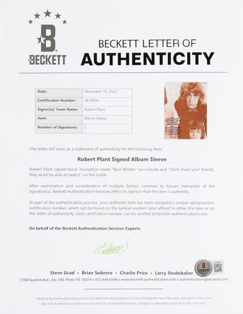 Lot #7224 Robert Plant Twice-Signed Album - Led Zeppelin's Self-Titled Debut (Turquoise Variant) - Image 6