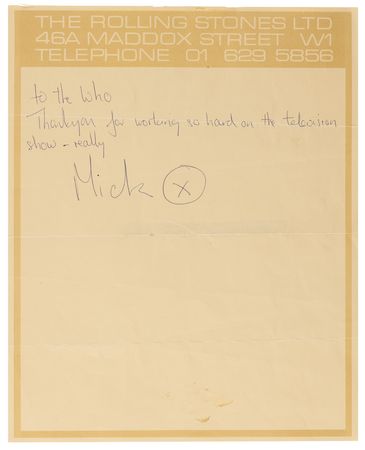 Lot #7121 Mick Jagger Autograph Letter Signed to