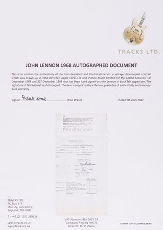 Lot #7510 John Lennon Signed Apple Corps Proxy Document for Python Music Limited (ca. 1968) - Image 2