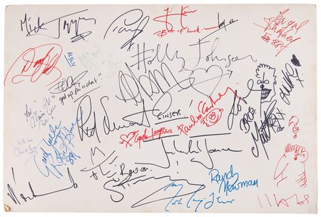 Lot #7520 BBC Radio 1 Autograph Display Board with (25) Signatures of Visiting Musicians, Including Paul McCartney, Mick Jagger, Sting, Rod Stewart, and the Complete Lineup of U2 - Image 1