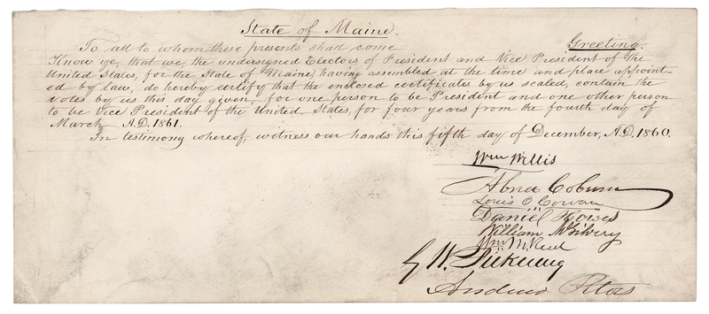 Lot 27 Abraham Lincoln: Maine State Electors (8) Multi-Signed Envelope for the 1860 Presidential Election