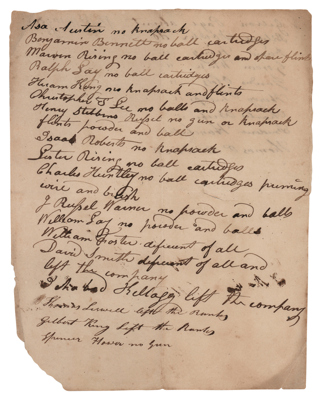 Lot 232 Minute Men: Roster and Equipment Shortage List (c. 1774)