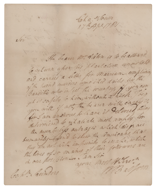 Lot 217 Nisbet Balfour Revolutionary War-Dated Autograph Letter Signed on Francis Marion's Guerrillas: 