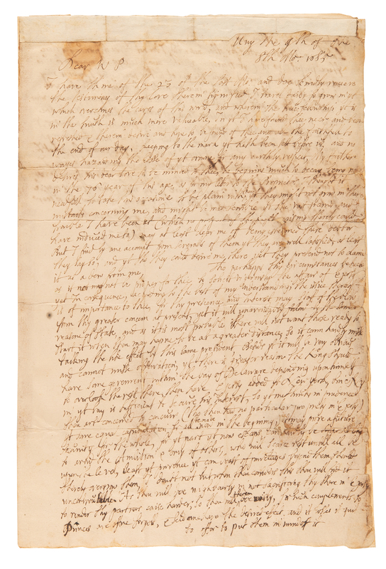 Lot 112 William Penn: Robert Barclay of Urie Autograph Letter Signed on Charters for the North American Colonies