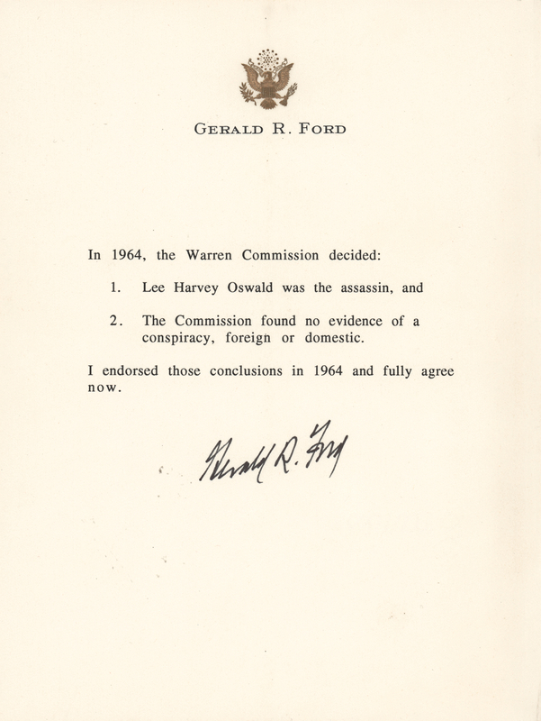 Lot 64 Gerald Ford Signed Souvenir Typescript on JFK Assassination: 