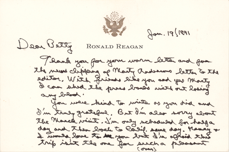 Lot 68 Ronald Reagan Autograph Letter Signed to Columnist Betty Beale - 