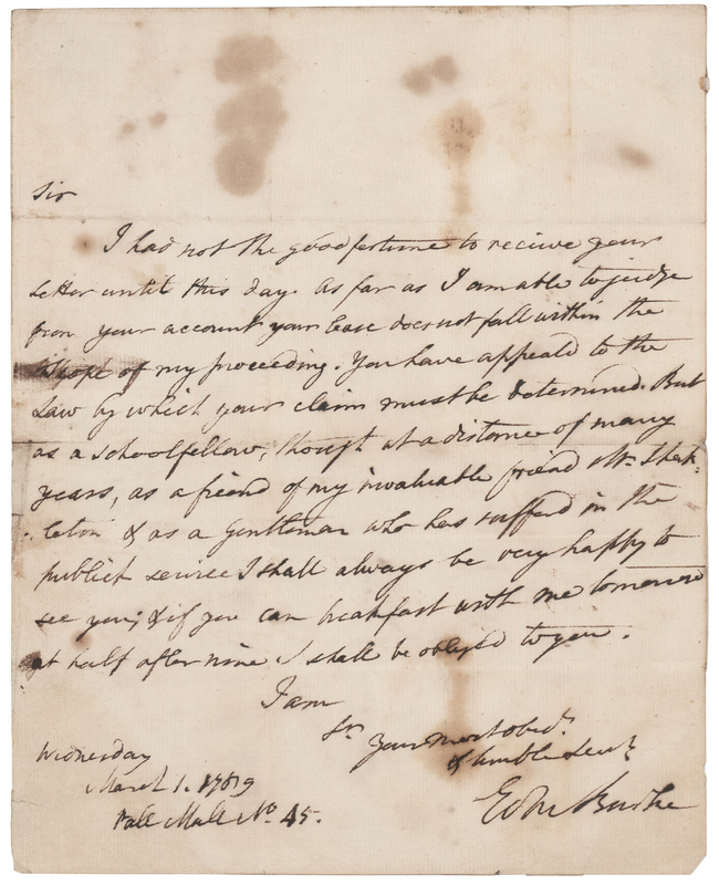 Lot 190 Edmund Burke Autograph Letter Signed