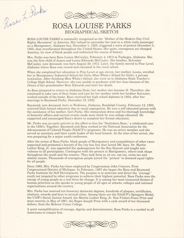Lot 172 Rosa Parks Signed Souvenir Typescript