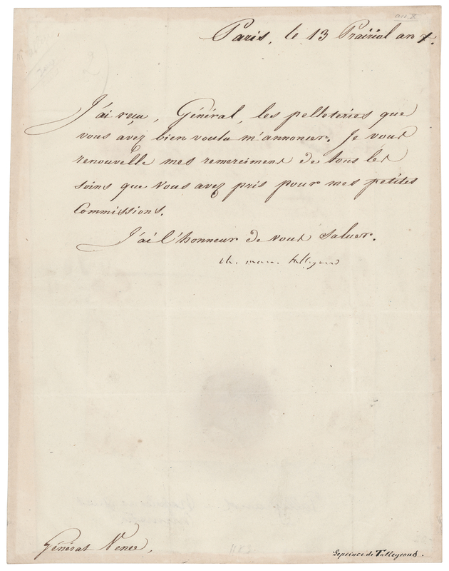 Lot 149 Charles Maurice de Talleyrand Letter Signed