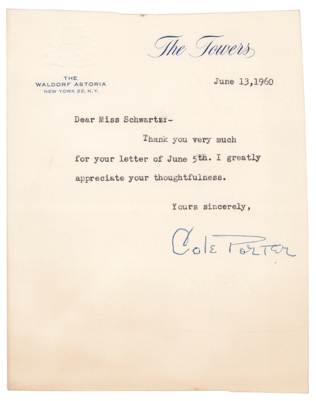 Lot 316 Cole Porter Typed Letter Signed