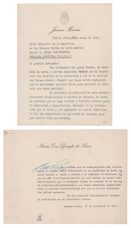 Lot 147 Juan and Eva Peron (2) Typed Letters Signed