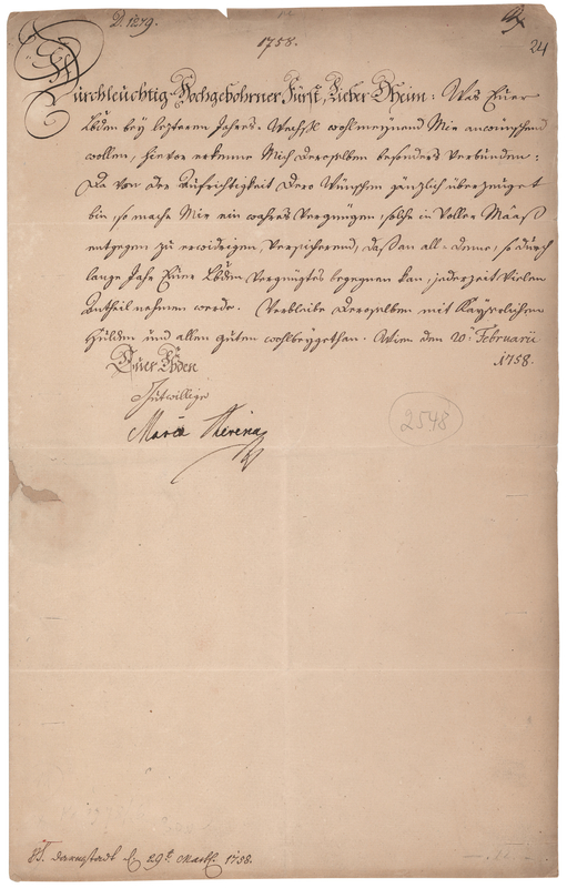Lot 159 Maria Theresa Letter Signed to Prince Ludwig, Landgrave of Hesse