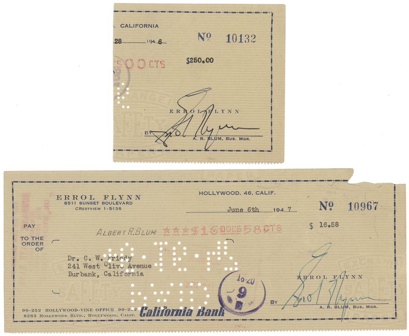Lot 402 Errol Flynn (2) Signed Checks