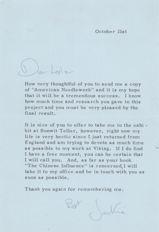 Lot 53 Jacqueline Kennedy Typed Letter Signed to Her Favored Fabric Designer on 