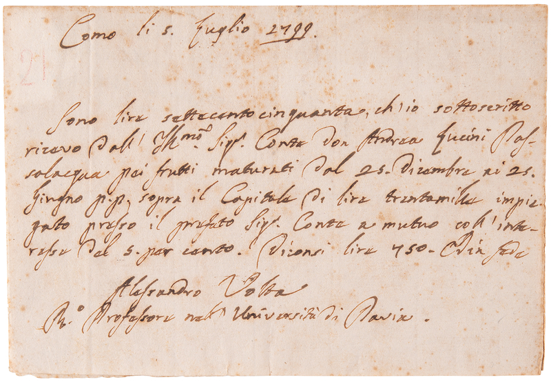 Lot 188 Alessandro Volta Autograph Document Signed as 