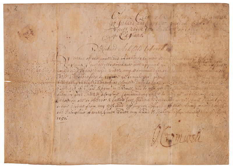 Lot 137 Oliver Cromwell Document Signed, Appointing a Colonel in the New Model Army (1650)