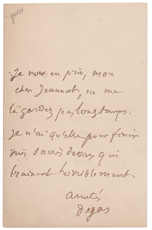 Lot 281 Edgar Degas Autograph Letter Signed: 