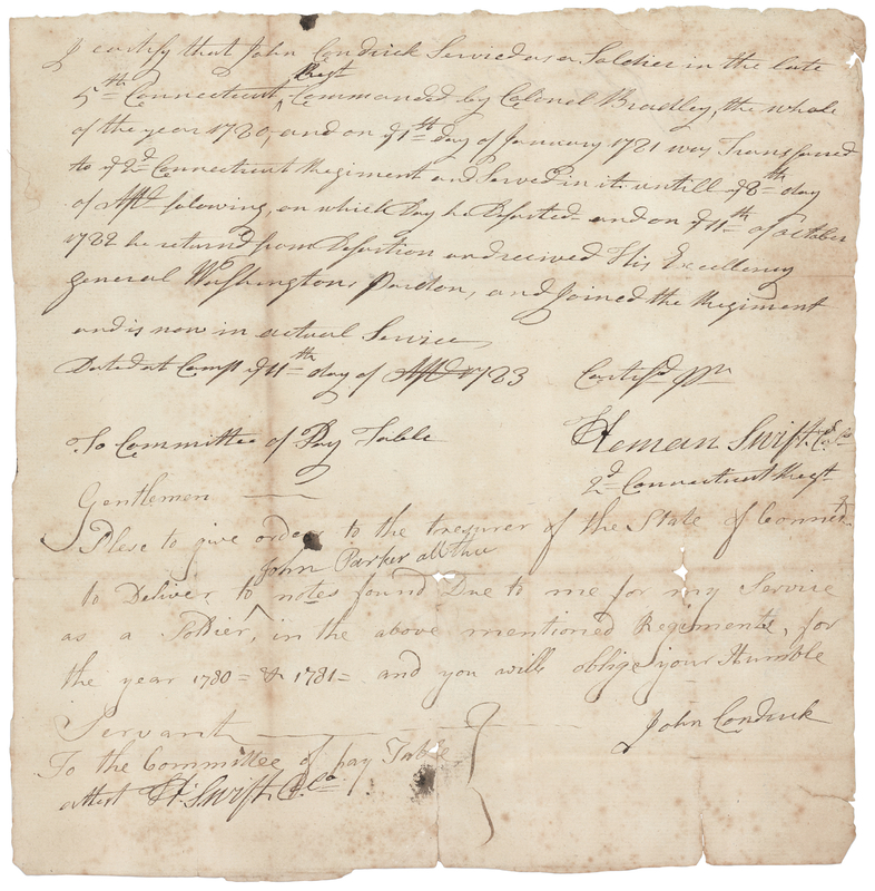 Lot 239 Heman Swift War-Dated Document Signed, Certifying That a Deserter “received His Excellency General Washington’s pardon” (1783)