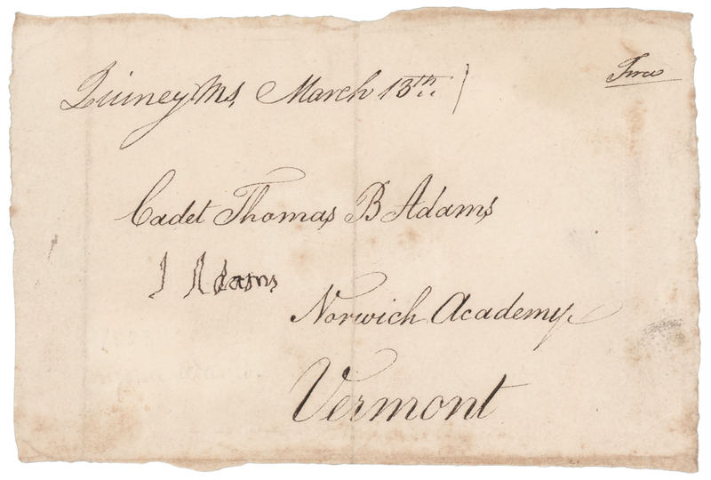 Lot 8 John Adams Signed Free Frank to His Grandson, a Young Cadet at Vermont's Norwich Academy