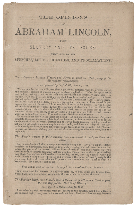 Lot 28 [Abraham Lincoln] Slavery Opinion Pamphlet (1864)