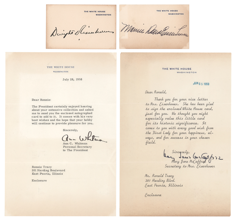 Lot 46 Dwight and Mamie Eisenhower (2) Signed White House Cards