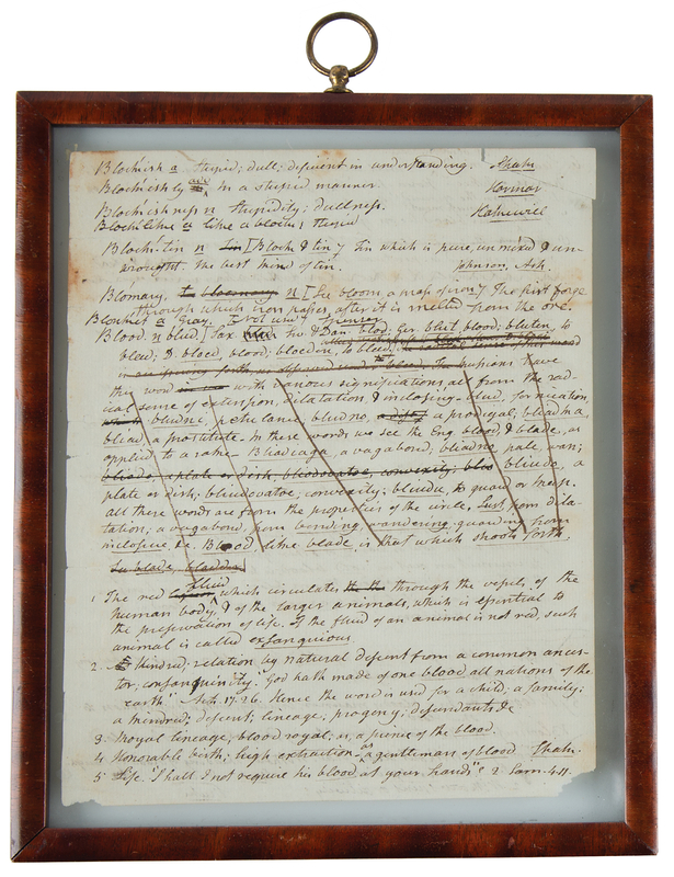 Lot 310 Noah Webster Handwritten Dictionary Draft Page: 