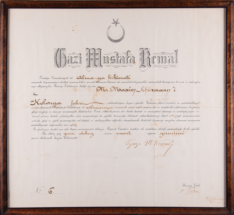 Lot 243 Mustafa Kemal Atatürk Document Signed as President, Appointing Honorary Consul of the Turkish Republic in Cologne