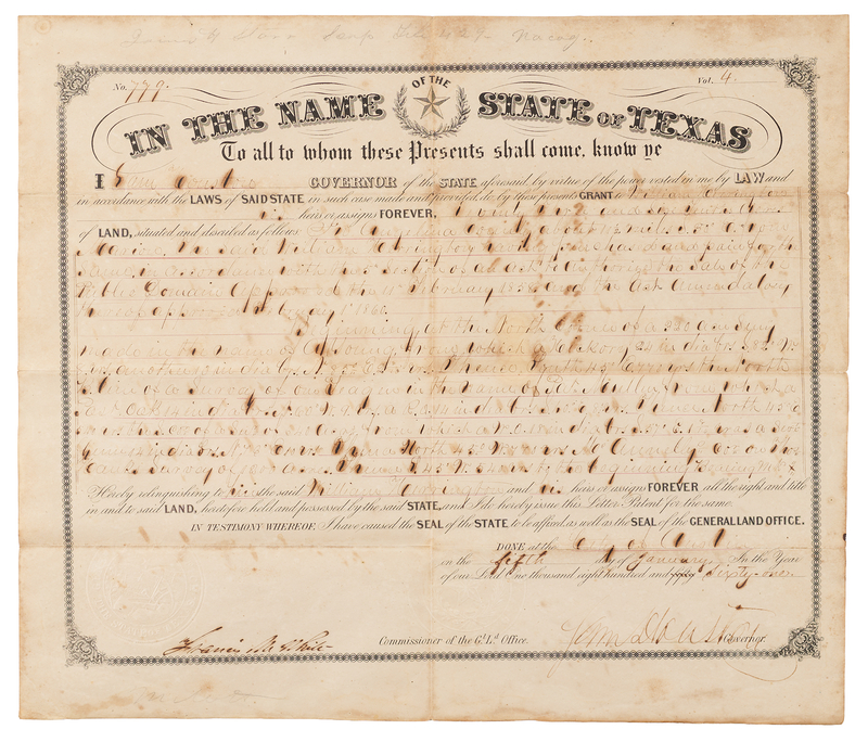Lot 204 Sam Houston Document Signed as Governor of Texas