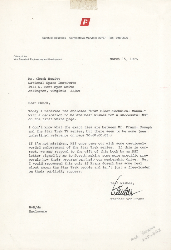 Lot 257 Wernher von Braun Typed Letter Signed on the National Space Institute and ‘Star Trek’ Fandom