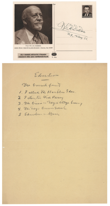 Lot 166 W. E. B. Du Bois Signature and Handwritten “Education” Outline