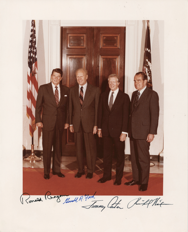 Lot 90 Four Presidents Signed Photograph - Reagan, Nixon, Carter, and Ford