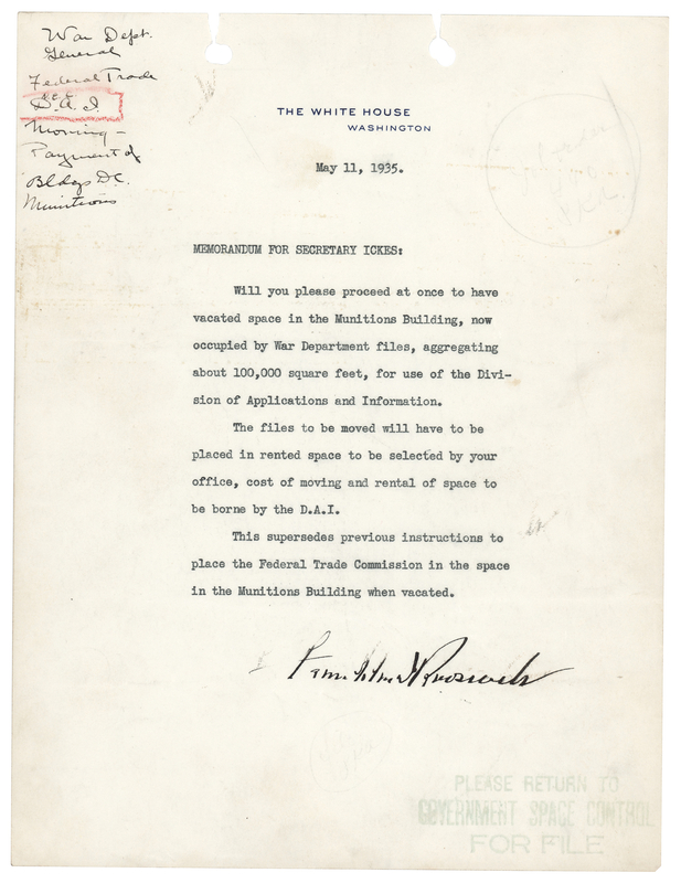Lot 42 Franklin D. Roosevelt Document Signed as President, Ordering Expansion of New Deal Relief Administration